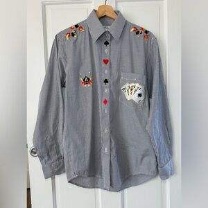 Vintage Fabrizio by Afiva Poker Playing Cards Striped Button Down Shirt Size S